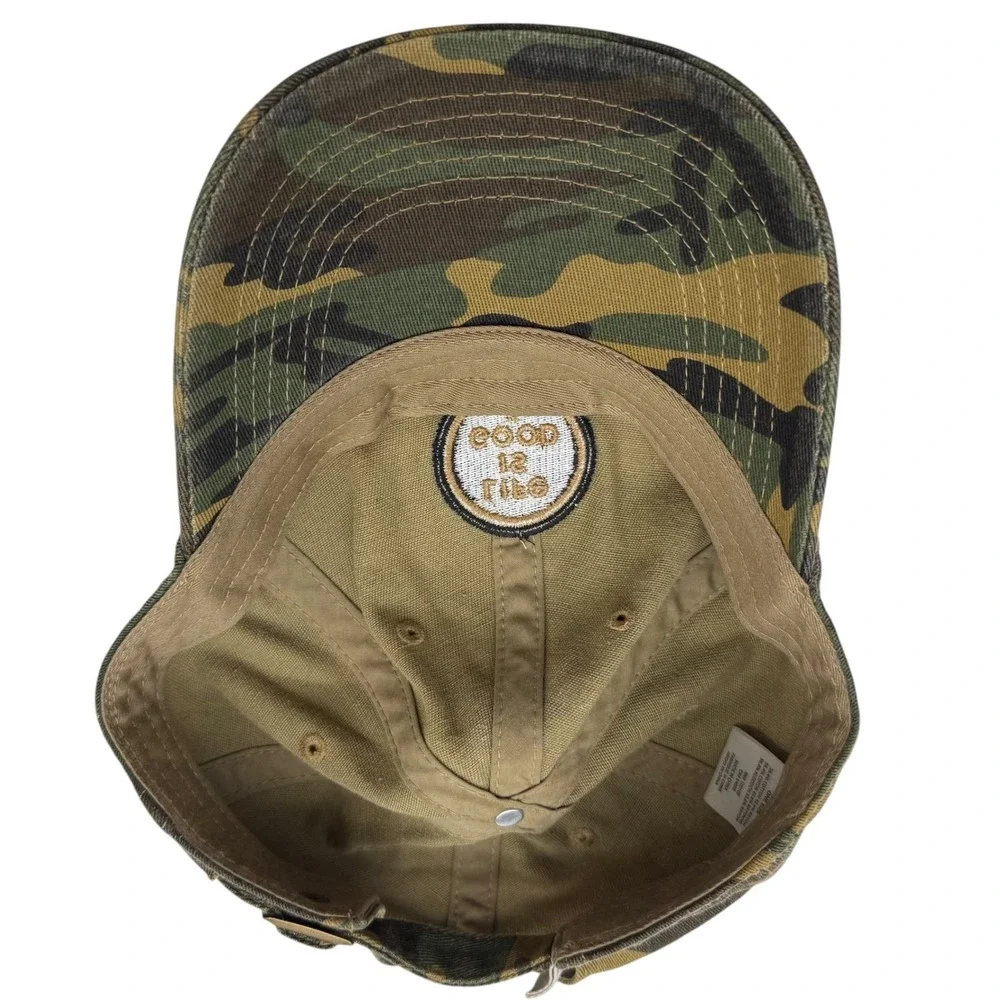 Life is Good Camo Baseball Cap Adjustable Camouflage Hat Green Brown Cotton - Picture 4 of 8